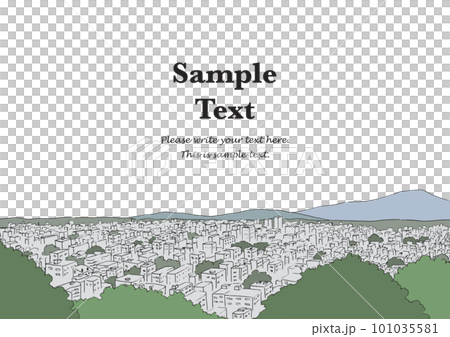 高台から見た街の風景-手描きの線画 高台から見た街の風景-手描きの線画 101035581