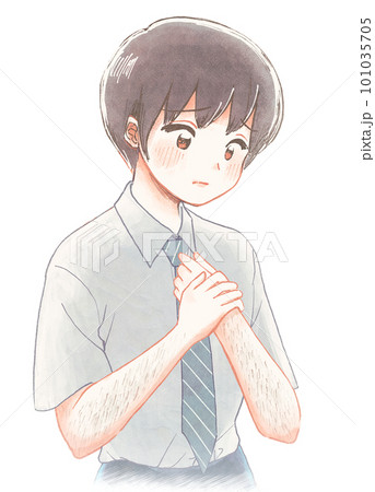 美容・腕の毛が気になる…夏服の学生のイラスト 101035705