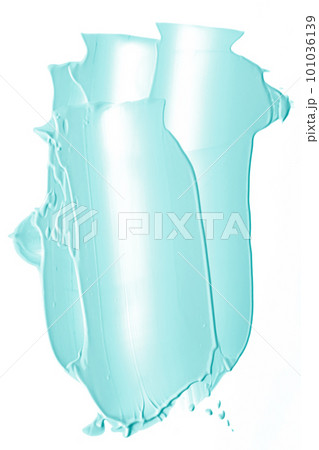 Pastel mint beauty swatch, skincare and makeup cosmetic product sample texture isolated on white background, make-up smudge, cream cosmetics smear or paint brush stroke closeup 101036139
