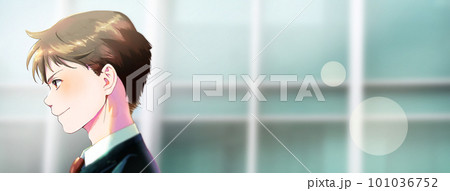 横顔の社会人男性イラスト背景オフィス 右スペースあり 101036752