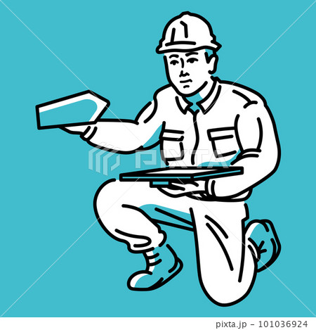 コテを使って壁を仕上げる、男性の左官職人 101036924