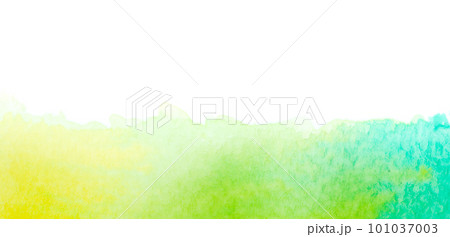 green, yellow watercolor, paint stroke gradient color combination on drawing paper use as background 101037003