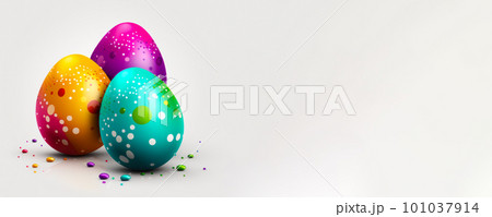 Easter background with a colorful egg bouquet. Generative AI. 101037914