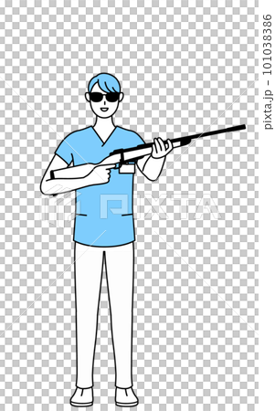 Male nurse wearing sunglasses and holding a rifle, physiotherapist, occupational therapist, speech therapist, nursing assistant 101038386