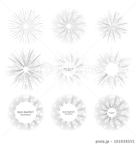 Vintage Sunburst, Black and White Sun Vector Icon, Bursting Sun Rays, Star Pictograph, Speed Lines 101039355
