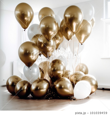 Gold and white balloon on white background with copy space. 101039459