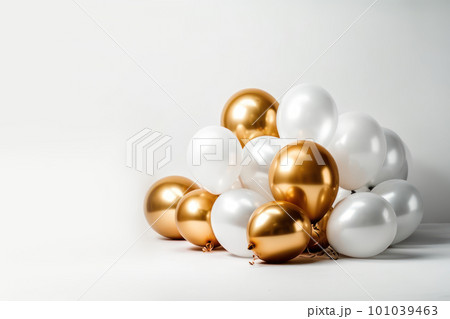 Gold and white balloon on white background with copy space. 101039463