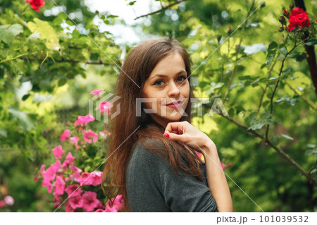Portrait of smiling girl enjoying beauty treatment. Happy young woman Portrait of smiling girl enjoying beauty treatment. Happy young woman 101039532