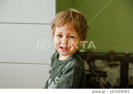 Funny portrait of kid. Handsome little boy. Emotion portrait. 101039561
