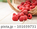 raspberry in a basket on the table 101039731