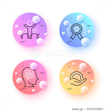 Stress, Lgbt and Winner ribbon minimal line icons. 3d spheres or balls buttons. Inclusion icons. For web, application, printing. Mind anxiety, Rainbow care, Best award. Equity justice. Vector Stress, Lgbt and Winner ribbon minimal line icons. 3d spheres or balls buttons. Inclusion icons. For web, application, printing. Mind anxiety, Rainbow care, Best award. Equity justice. Vector 101039967