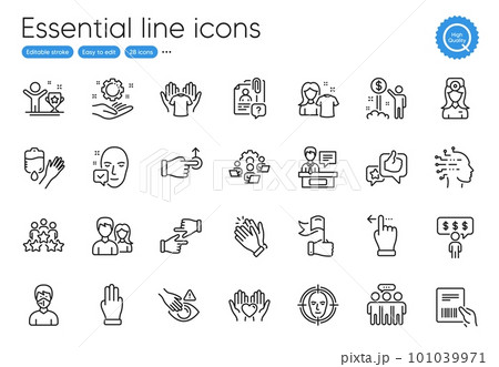 Oculist doctor, Teamwork and Clean shirt line icons. Collection of Touchscreen gesture, Hold heart, Winner cup icons. Medical mask, Face detect, Parcel invoice web elements. Vector 101039971