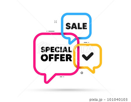 Special offer tag. Ribbon bubble chat banner. Discount offer coupon. Sale sign. Advertising Discounts symbol. Special offer adhesive tag. Promo banner. Vector 101040103
