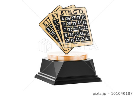 Bingo cards, golden award concept. 3D rendering Bingo cards, golden award concept. 3D rendering 101040187