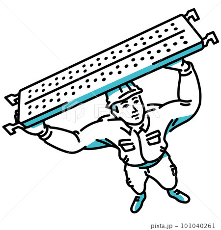 足場板を持ち上げる男性作業員 101040261