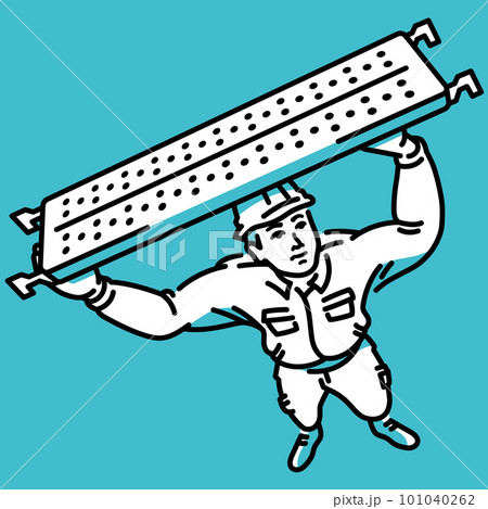 足場板を持ち上げる男性作業員 101040262