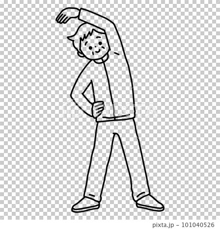 一位老人做體操的插圖、線條畫和單色 101040526