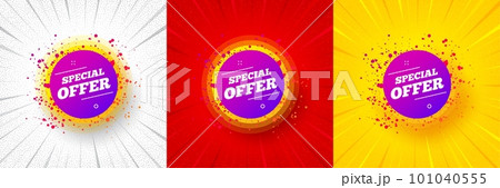 Special offer sticker. Flash offer banner, coupon or poster. Discount banner shape. Sale coupon bubble icon. Special offer promo banner. Retail marketing flyer. Starburst pop art. Vector 101040555