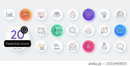 Simple set of Map, Approved mail and New products line icons. Include Hold box, Website statistics, Account icons. Stars, Megaphone, Recovery computer web elements. Chart, Smile, Voting ballot. Vector Simple set of Map, Approved mail and New products line icons. Include Hold box, Website statistics, Account icons. Stars, Megaphone, Recovery computer web elements. Chart, Smile, Voting ballot. Vector 101040603