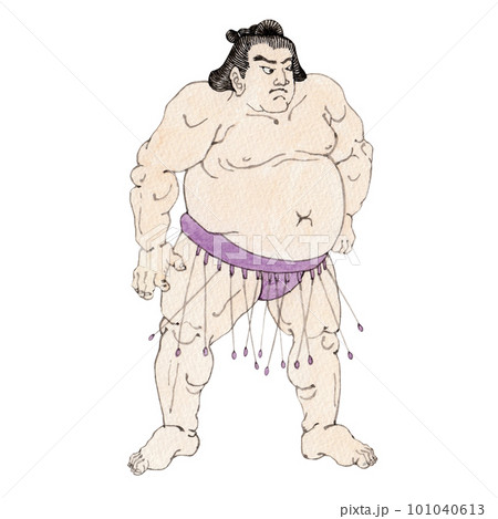 力士　相撲 横綱　水彩 浮世絵風イラスト 101040613