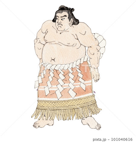 力士　相撲 横綱　水彩 浮世絵風イラスト 101040616