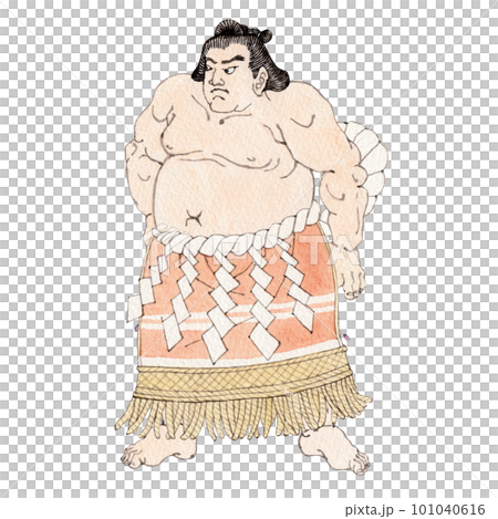力士　相撲 横綱　水彩 浮世絵風イラスト 101040616