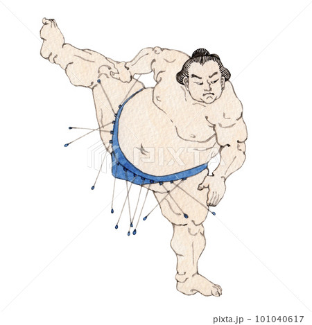 四股を踏む力士　相撲 横綱　水彩 浮世絵風イラスト 101040617