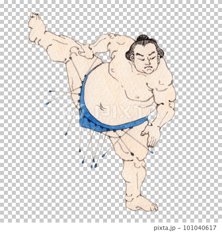 四股を踏む力士　相撲 横綱　水彩 浮世絵風イラスト 101040617