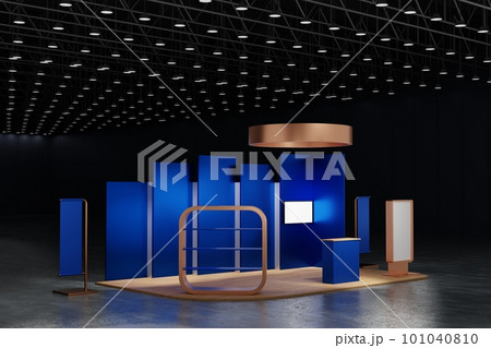 Booth exhibition stand display mockup design for event trade fair show in exhibition hall, 3D render 101040810