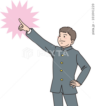 笑顔で上を指差す学ラン男子学生_学ラン男子_背景色あり 101041220