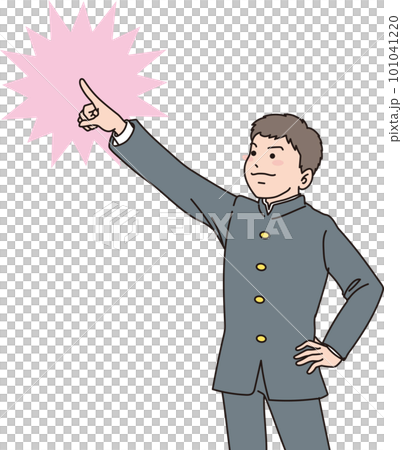 笑顔で上を指差す学ラン男子学生_学ラン男子_背景色あり 101041220