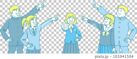 Junior high school student pointing _ set _ 5 men and women pointing in the same direction in the middle Junior high school student pointing _ set _ 5 men and women pointing in the same direction in the middle 101041584