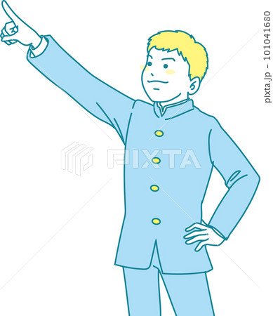 指差す中学生_左上を差す学ラン男子 101041680