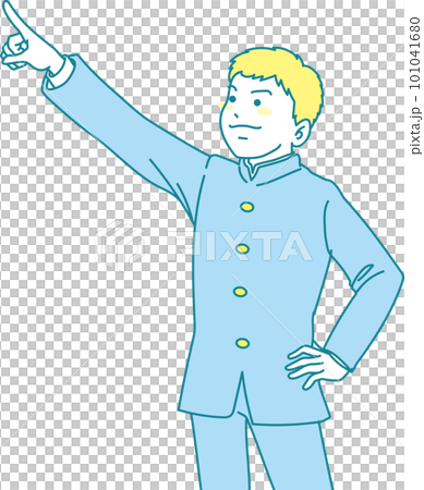 指差す中学生_左上を差す学ラン男子 101041680