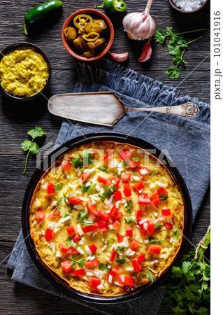 Green Chile Enchilada Casserole in baking dish Green Chile Enchilada Casserole in baking dish 101041916