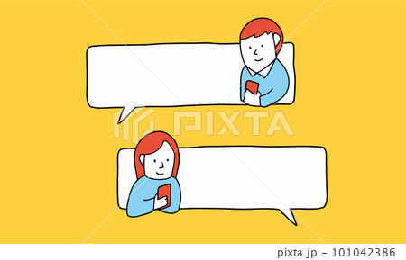 スマートフォンで会話する男女のイラスト スマートフォンで会話する男女のイラスト 101042386