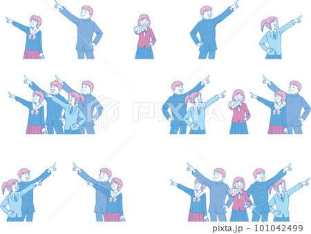 指差す中学生_セット_シアンマゼンタ 101042499