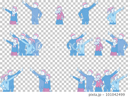 指差す中学生_セット_シアンマゼンタ 101042499