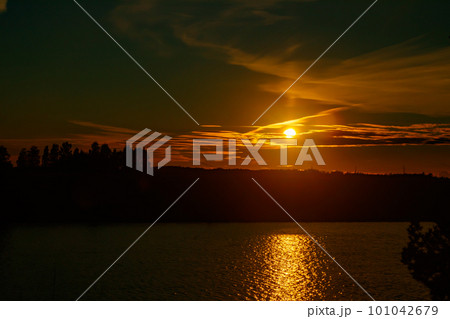 Beautiful sunset on river Kymijoki at autumn, Finland. 101042679