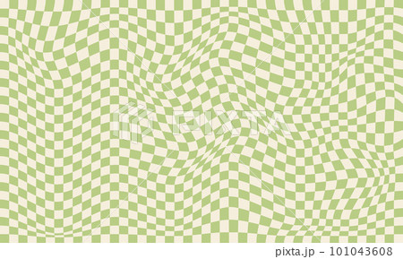 Trendy wavy green background. Vector illustration of checkered wallpaper with optical illusion 101043608