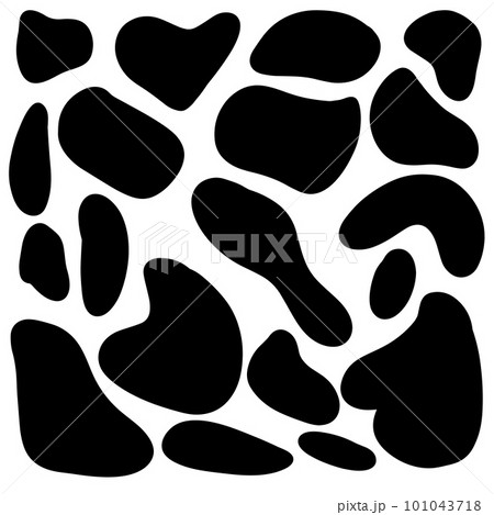 Irregular amorphous liquid shapes, black organic fluid blot, simple ink stain isolated on white background. Abstract black spots on white background square shape. Flat style design 101043718