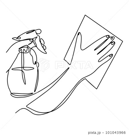 Right hand holding a mirror cleaning cloth, left hand holding a spray bottle. Vector Right hand holding a mirror cleaning cloth, left hand holding a spray bottle. Vector 101043966
