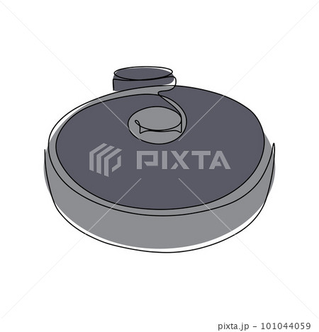 Vector drawing of the contour of an automatic robot vacuum cleaner. Vacuum cleaner in one line. Vector Vector drawing of the contour of an automatic robot vacuum cleaner. Vacuum cleaner in one line. Vector 101044059