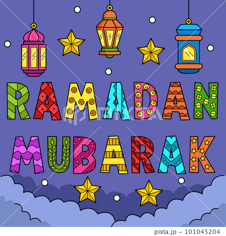 Ramadan Mubarak Colored Cartoon Illustration Ramadan Mubarak Colored Cartoon Illustration 101045204