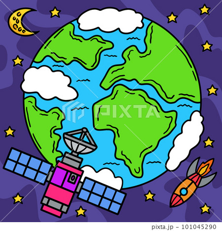 Space Satellite Colored Cartoon Illustration 101045290