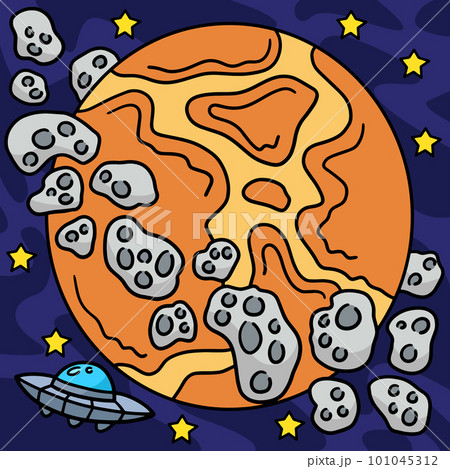 UFO and Asteroid In Space Colored Cartoon UFO and Asteroid In Space Colored Cartoon 101045312