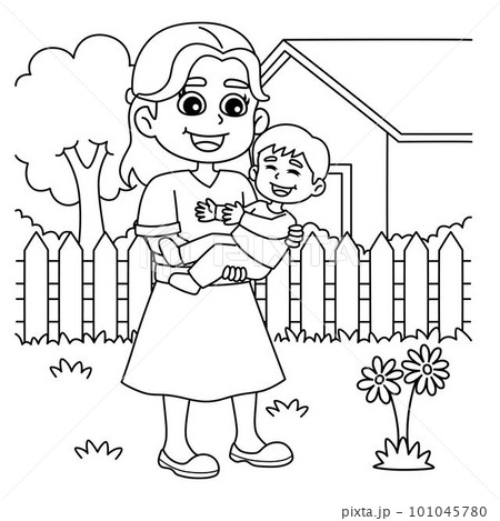 Mothers Day Mother Holding a Child Coloring Page  101045780