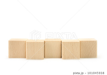横に並べた四角いブロック5個　積み木　白い背景 101045938