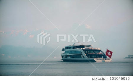 Big tourist boat with the Swiss Flag near Lucerne, Switzerland Big tourist boat with the Swiss Flag near Lucerne, Switzerland 101046056