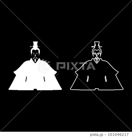 Emperor Japan China silhouette Chinese nobility Japanese ancient character avatar imperial ruler set icon white color vector illustration image solid fill outline contour line thin flat style Emperor Japan China silhouette Chinese nobility Japanese ancient character avatar imperial ruler set icon white color vector illustration image solid fill outline contour line thin flat style 101046217